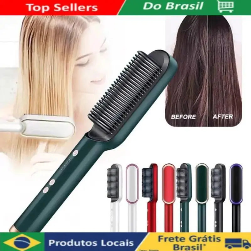 Escova Alisadora Bivolt 5 em 1 - Alisa, Hidrata, Modela, Alinha e Anti-Frizz