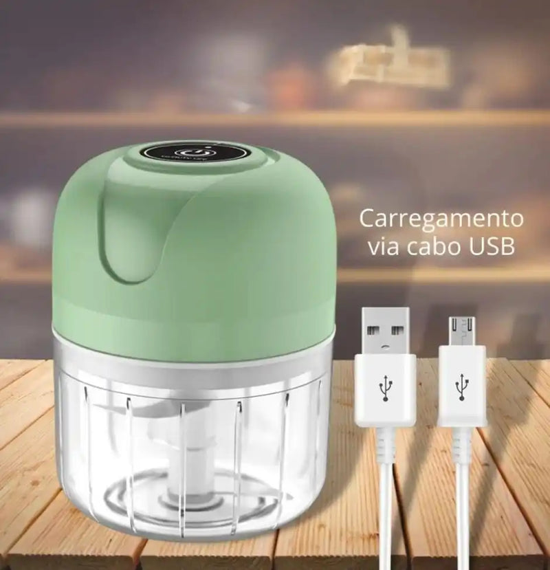 Mini Processador -Triturador Elétrico 250ml - 3 Laminas Moedor - Alho Cebola Carne Vegetais Fruta Amendoim - Recarregável USB