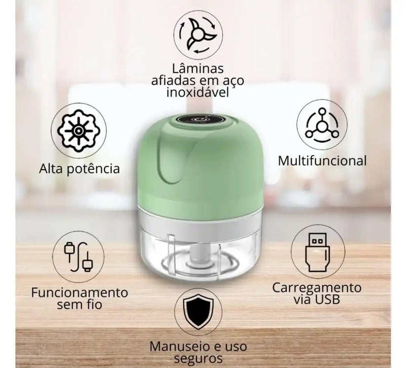 Mini Processador -Triturador Elétrico 250ml - 3 Laminas Moedor - Alho Cebola Carne Vegetais Fruta Amendoim - Recarregável USB