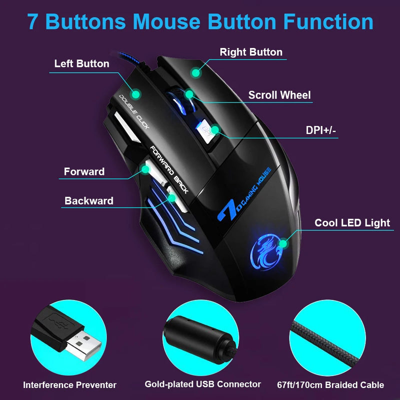 Redragon x7 - Mouse gamer usb rgb 5500 dpi Click silencioso 7 botões