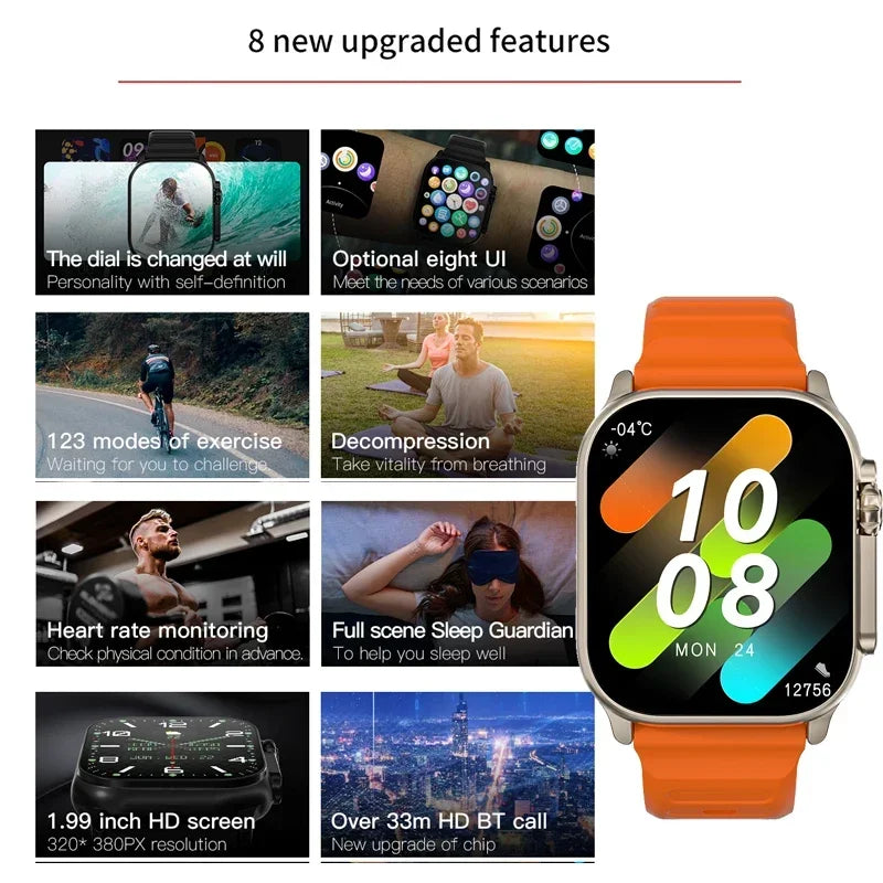 Smartwatch T800 ultra 2 (COMPATIVEL COM APPLE OU ANDROID) 49mm série 8 2.3 "tela amoled NFC, bússola.