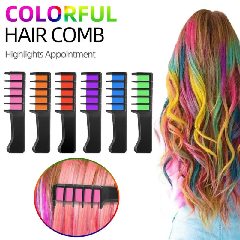 Pente de giz com 6 Cores laváveis para cabelo