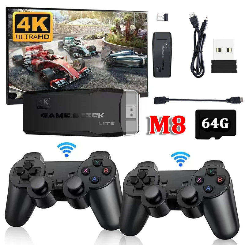 VIDEO GAME Stick M8 COM 2 CONTROLES WIRELESS - Game Stick 4K 10000 Jogos 64GB