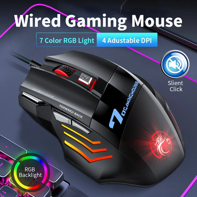 Redragon x7 - Mouse gamer usb rgb 5500 dpi Click silencioso 7 botões