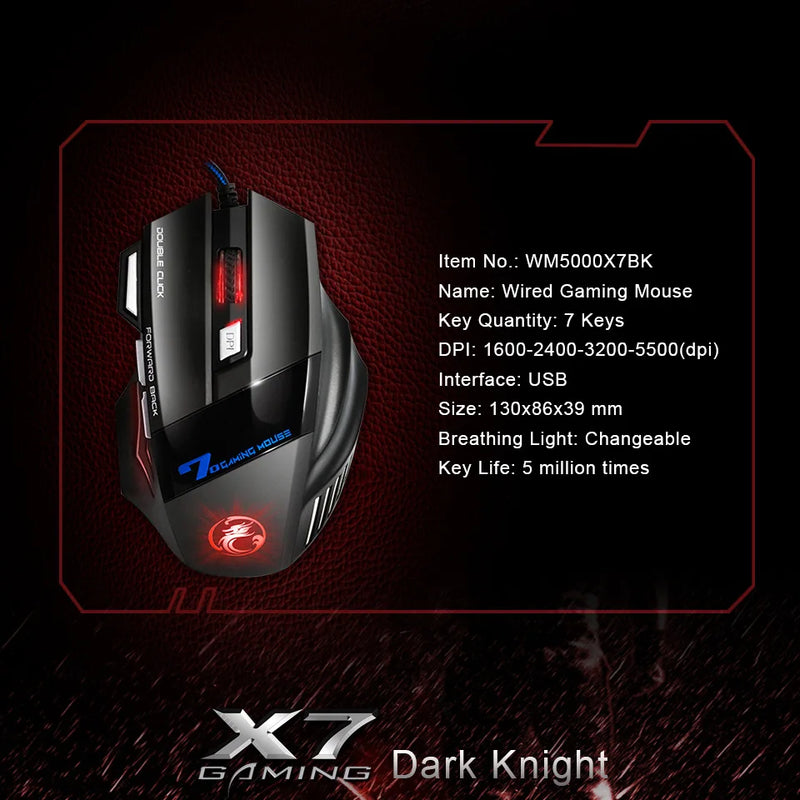 Redragon x7 - Mouse gamer usb rgb 5500 dpi Click silencioso 7 botões