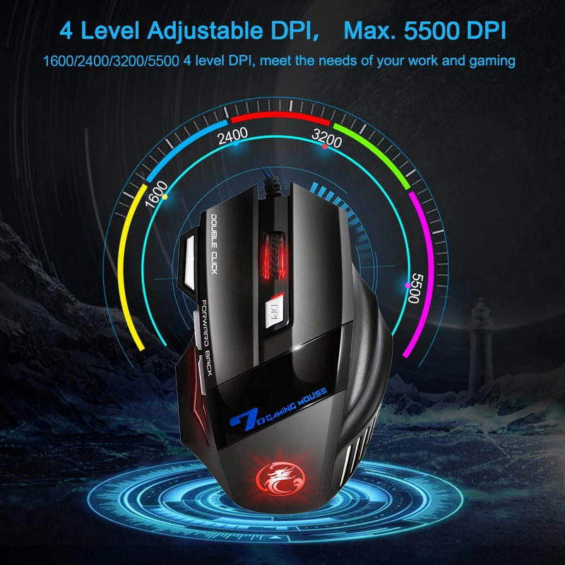 Redragon x7 - Mouse gamer usb rgb 5500 dpi Click silencioso 7 botões