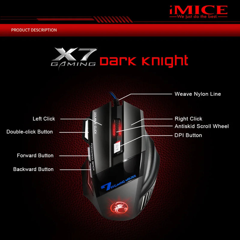 Redragon x7 - Mouse gamer usb rgb 5500 dpi Click silencioso 7 botões