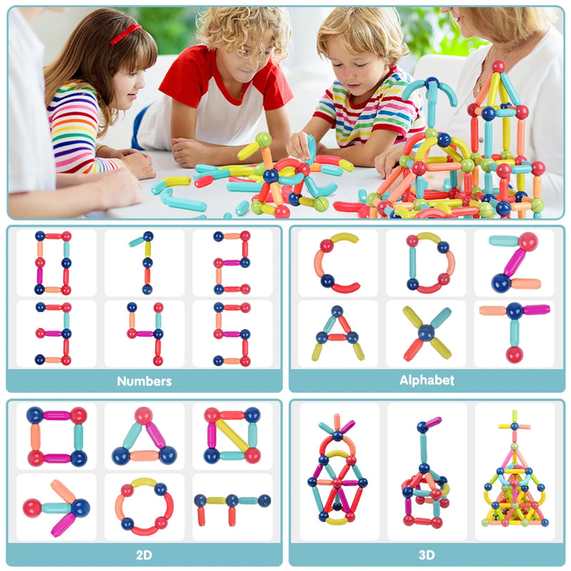 Brinquedo magnético com 128PCS, blocos para construção infantil.