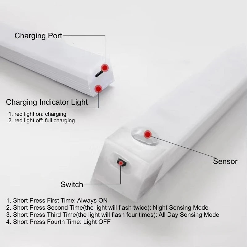 Barra de Led com sensor de movimento, ideal para armários, gavetas, degrau de escada, porta-malas veicular ou qualquer ambiente interno.